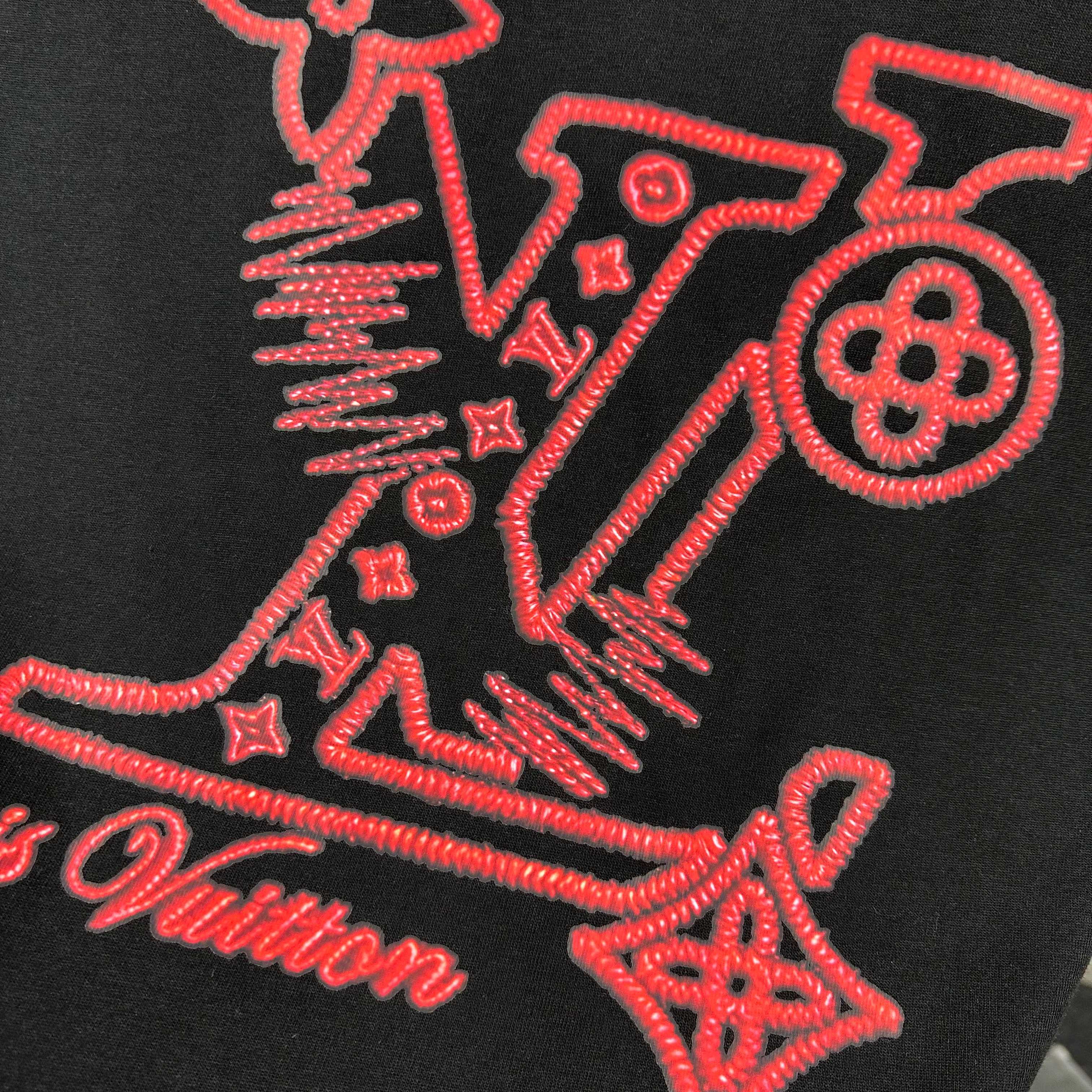 LOUIS VUITTON Letter Embroidery Print White Short Sleeve T-Shirt