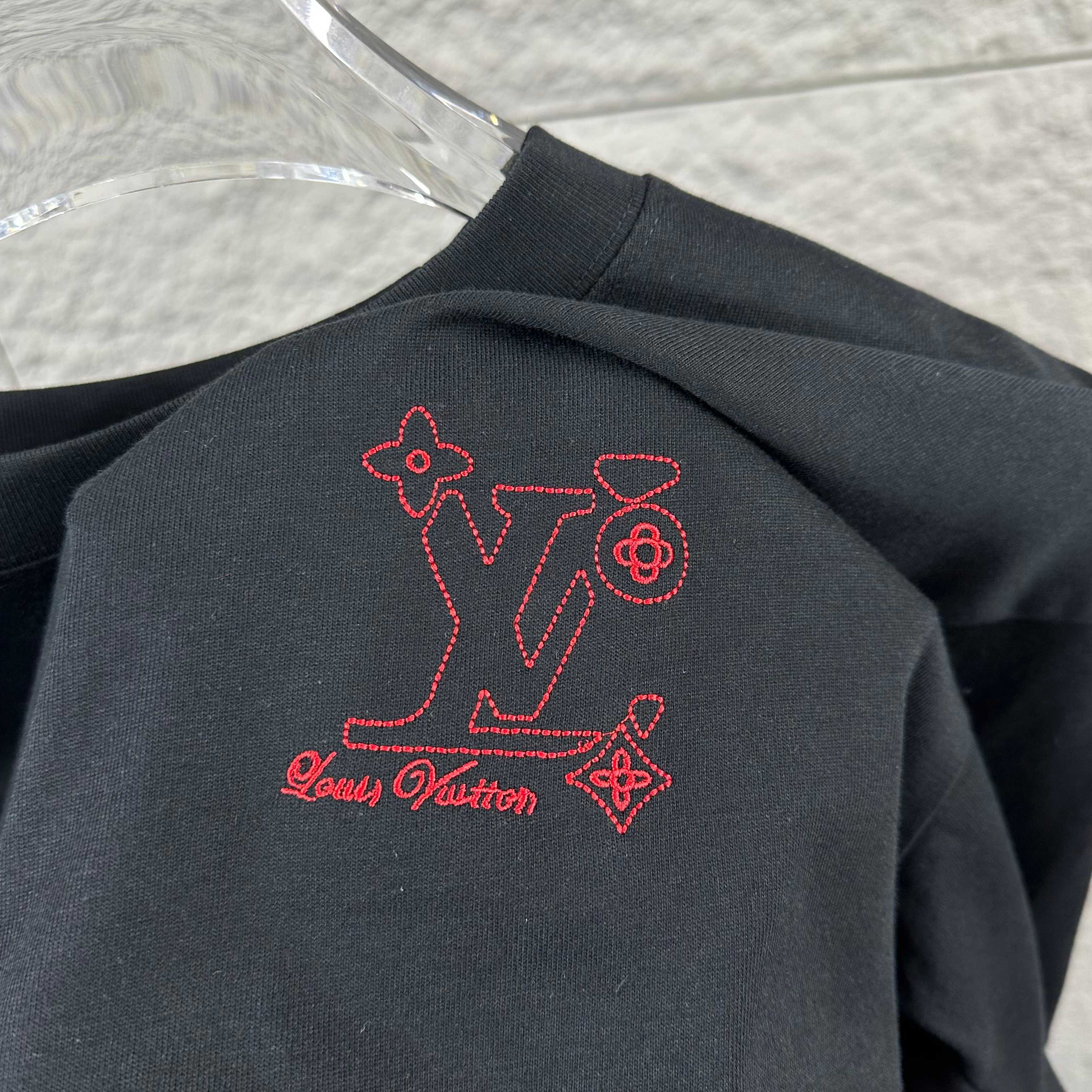 LOUIS VUITTON Letter Embroidery Print White Short Sleeve T-Shirt