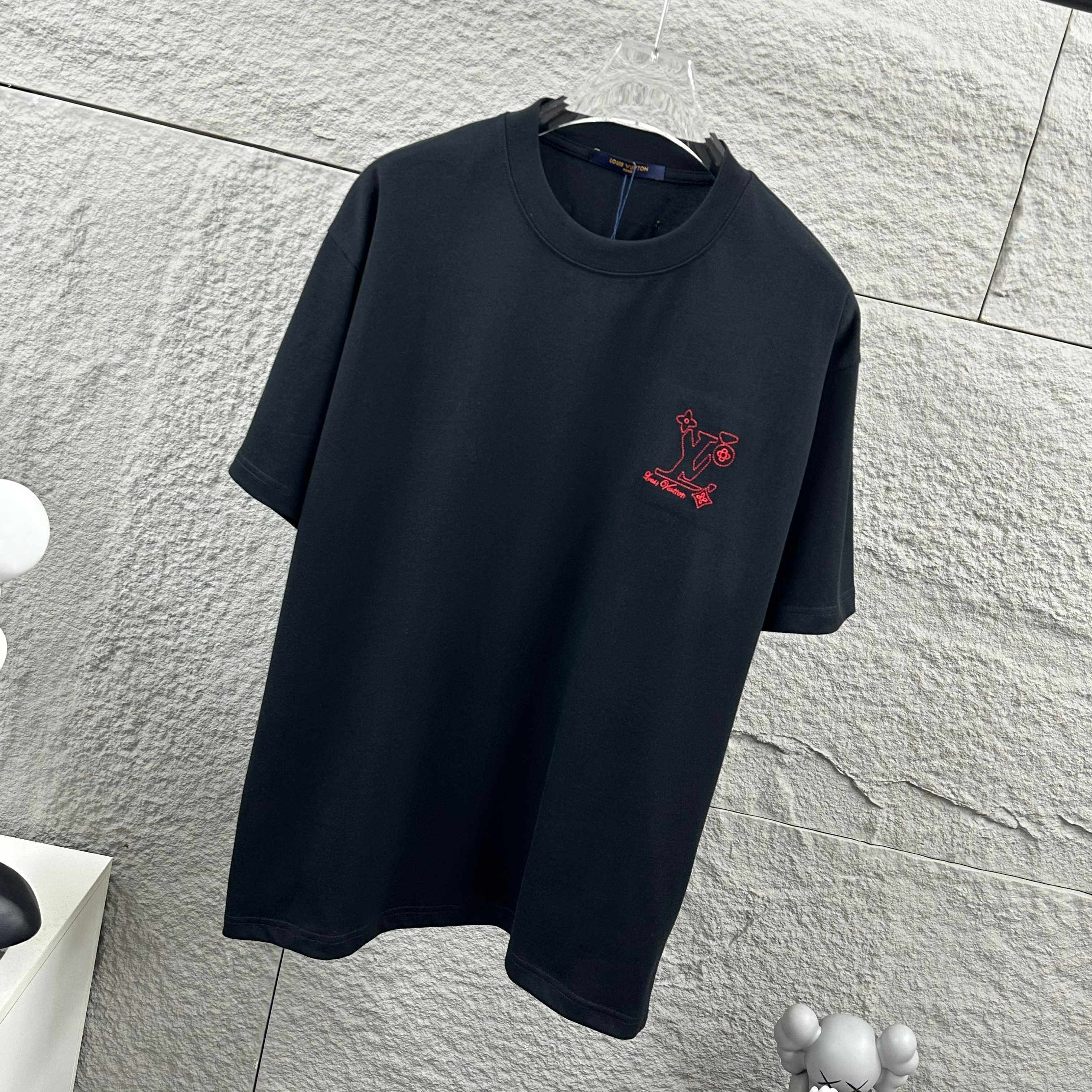 LOUIS VUITTON Letter Embroidery Print White Short Sleeve T-Shirt