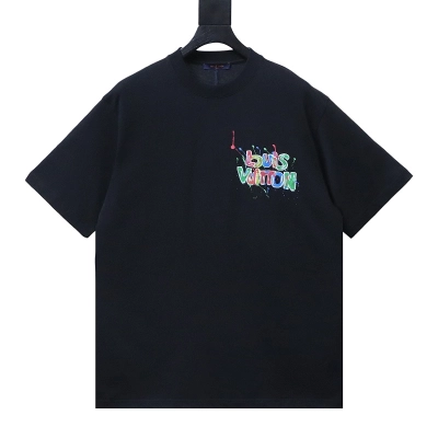 LOUIS VUITTON Letter Graffiti Hand-Drawn Black Short Sleeve T-Shirt 01