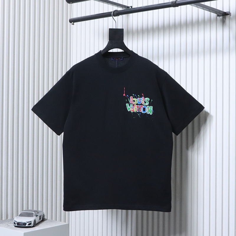 LOUIS VUITTON Letter Graffiti Hand-Drawn Black Short Sleeve T-Shirt