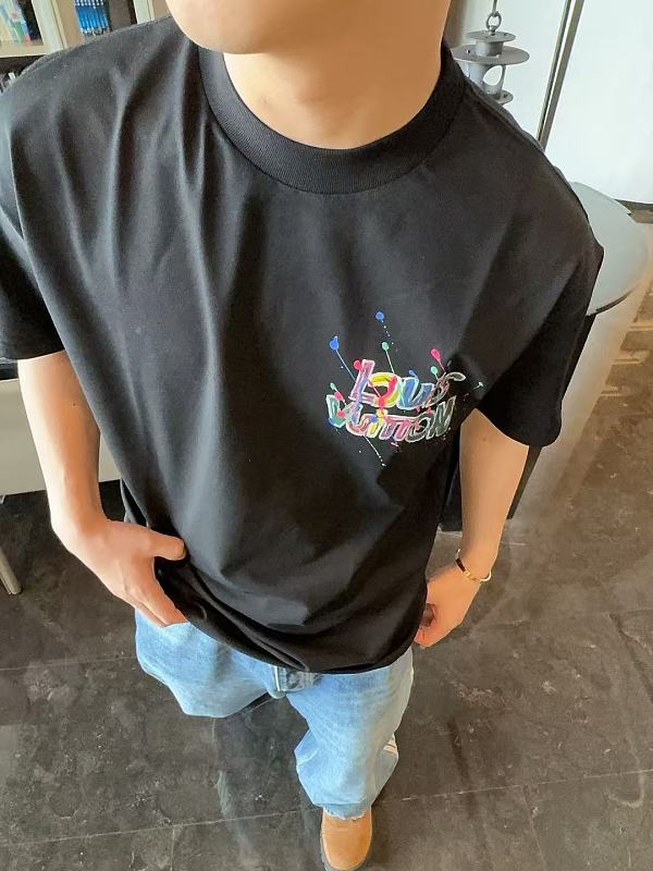 LOUIS VUITTON Letter Graffiti Hand-Drawn Black Short Sleeve T-Shirt