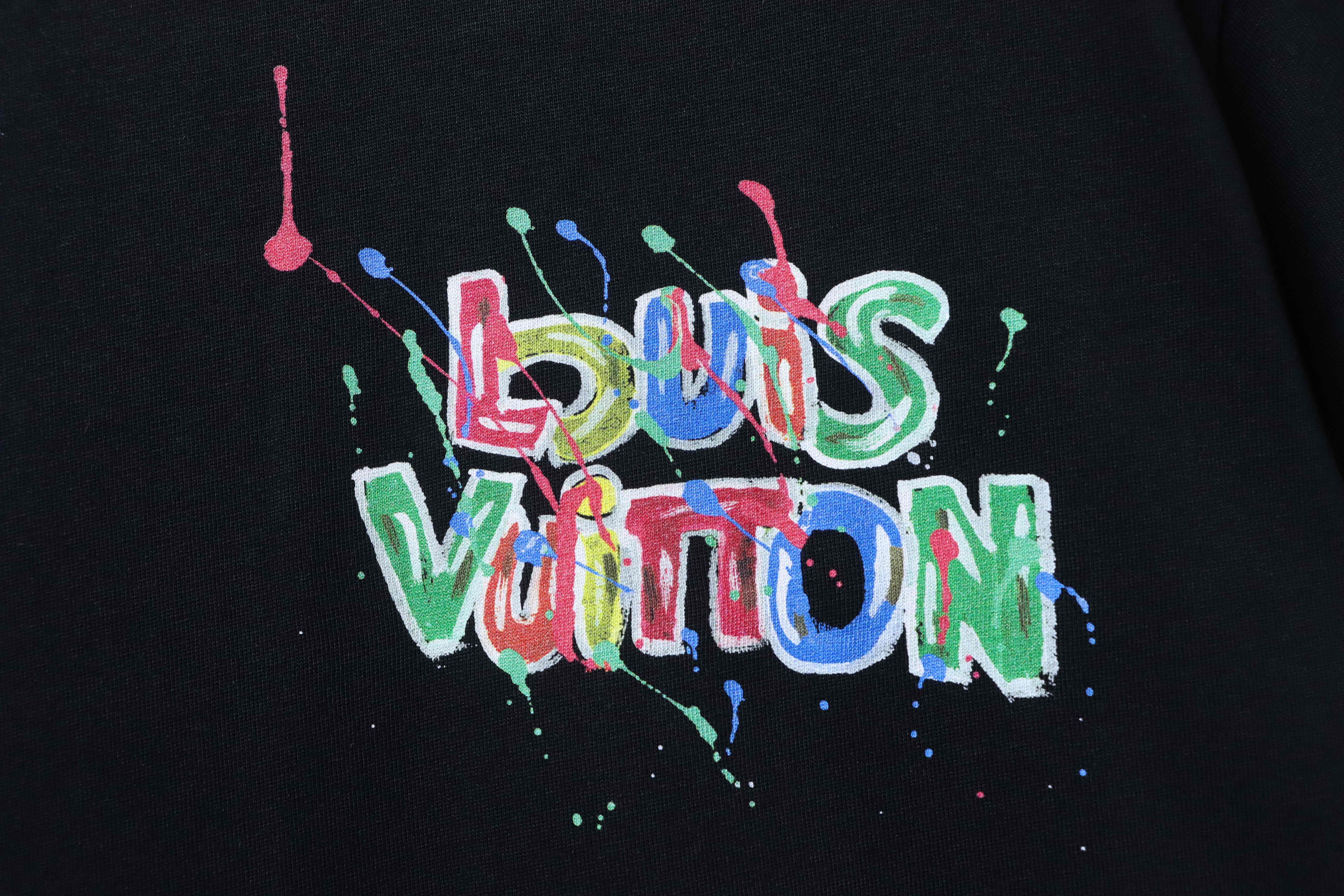 LOUIS VUITTON Letter Graffiti Hand-Drawn Black Short Sleeve T-Shirt