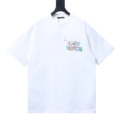LOUIS VUITTON Letter Graffiti Hand-Drawn White Short Sleeve T-Shirt 01