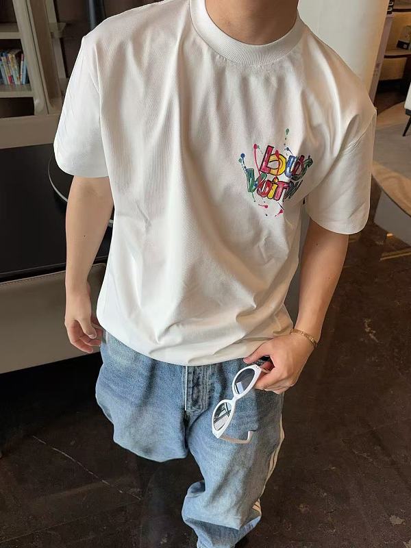 LOUIS VUITTON Letter Graffiti Hand-Drawn White Short Sleeve T-Shirt