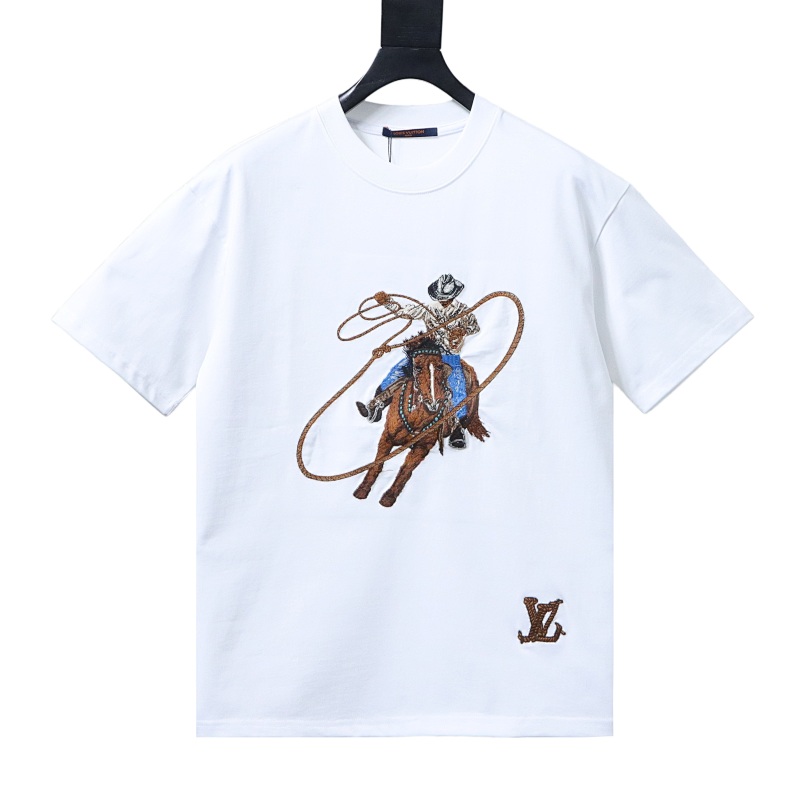 LOUIS VUITTON Letter Hem Embroidery Denim Short Sleeve T-Shirt