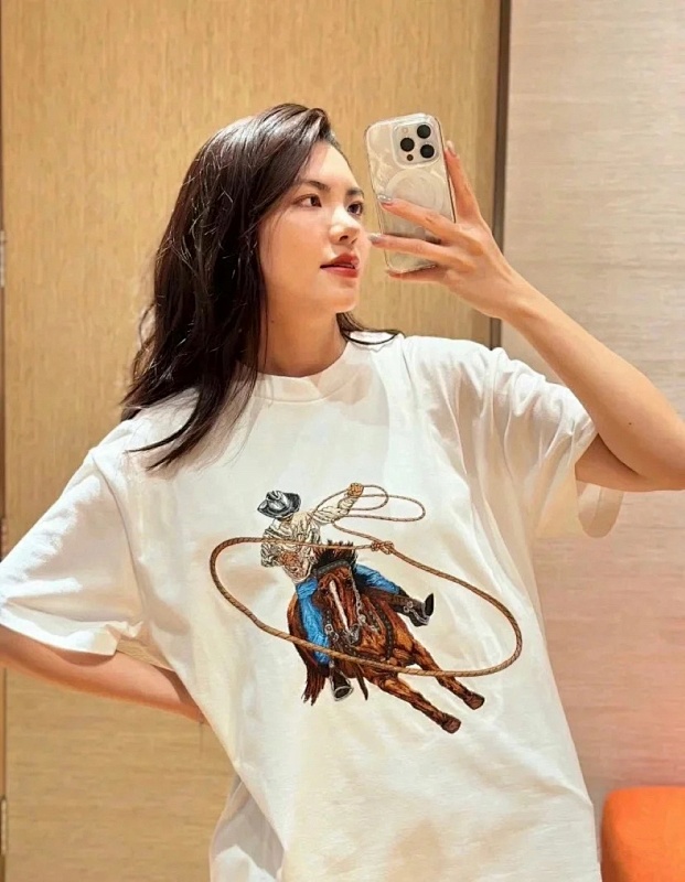LOUIS VUITTON Letter Hem Embroidery Denim Short Sleeve T-Shirt