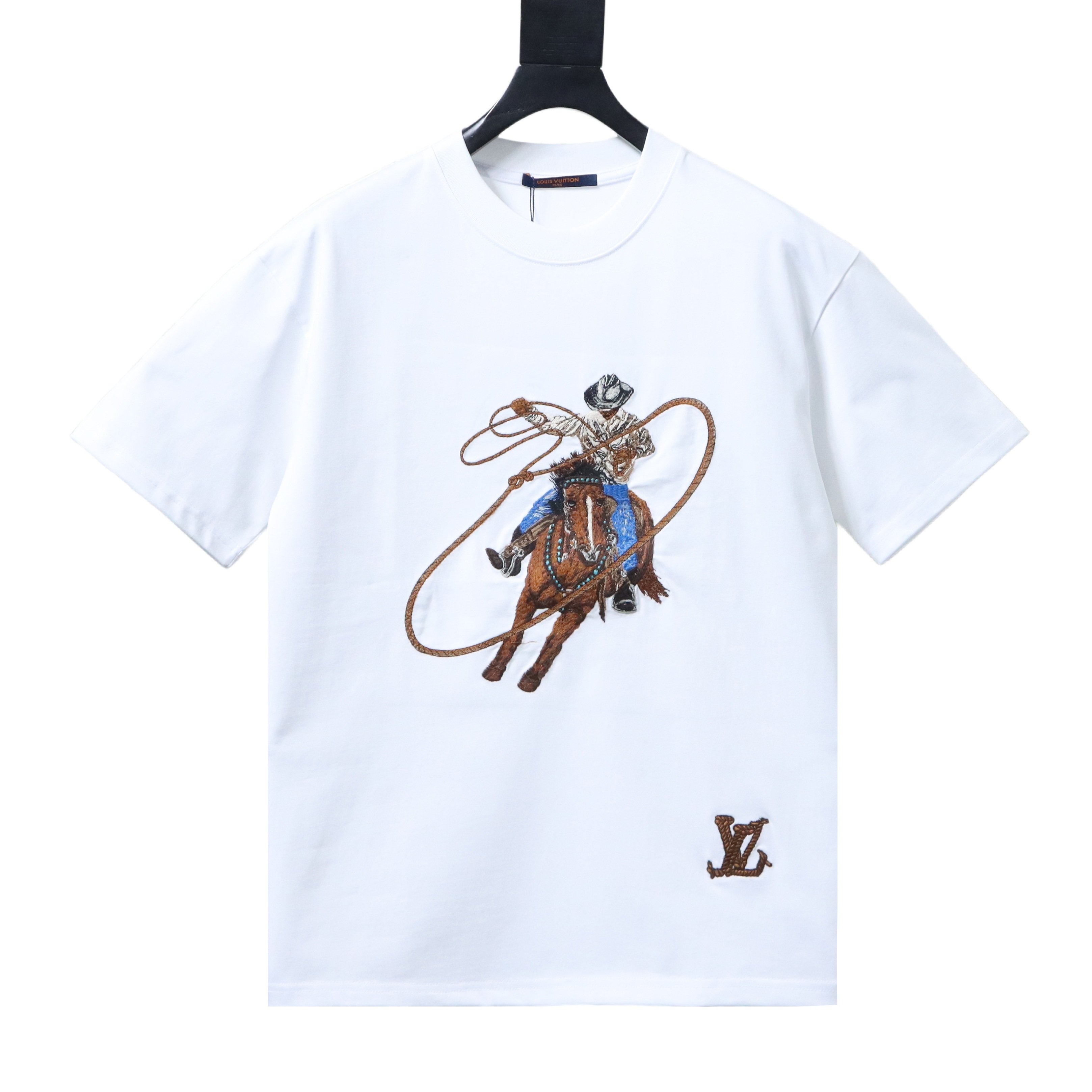 LOUIS VUITTON Letter Hem Embroidery Denim Short Sleeve T-Shirt