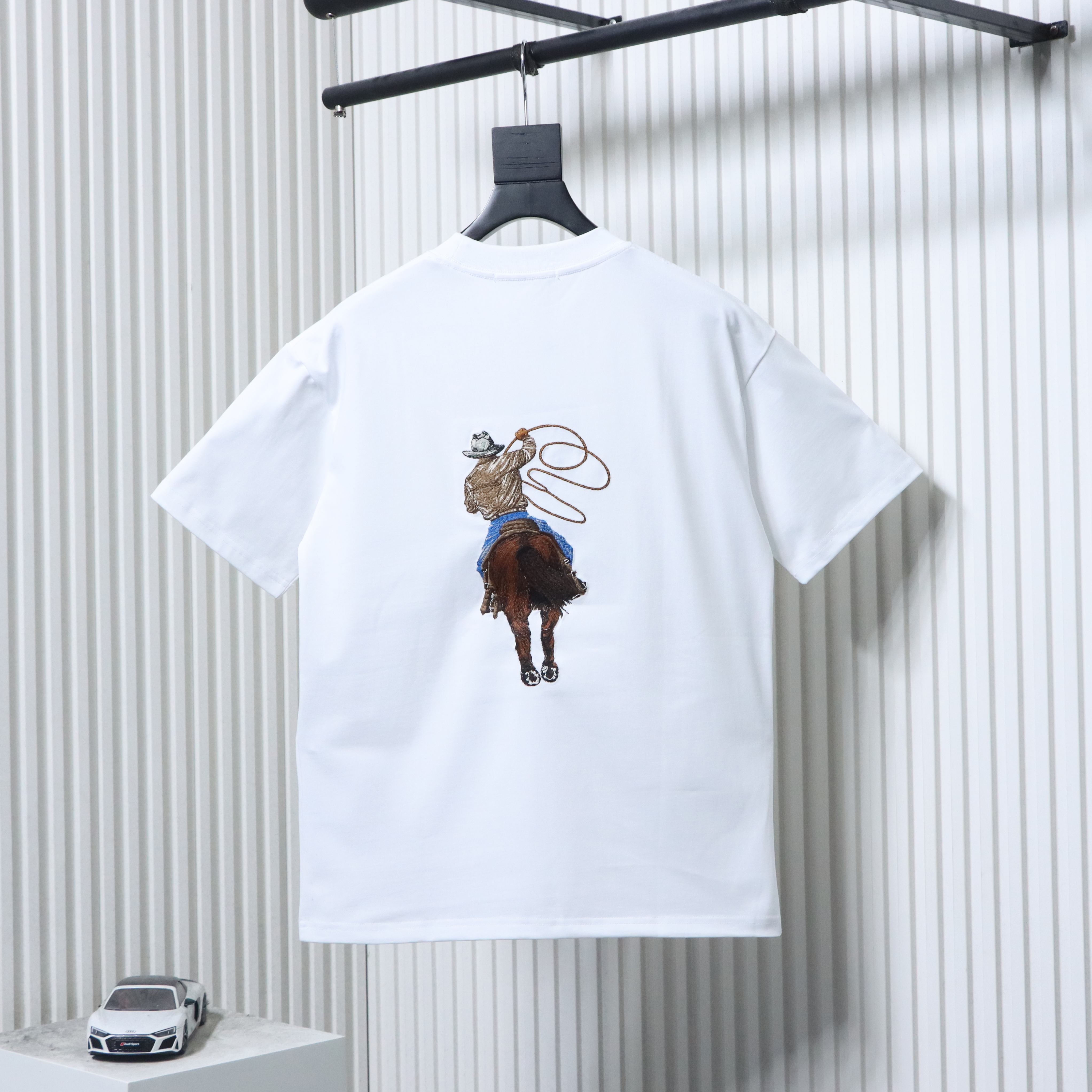 LOUIS VUITTON Letter Hem Embroidery Denim Short Sleeve T-Shirt