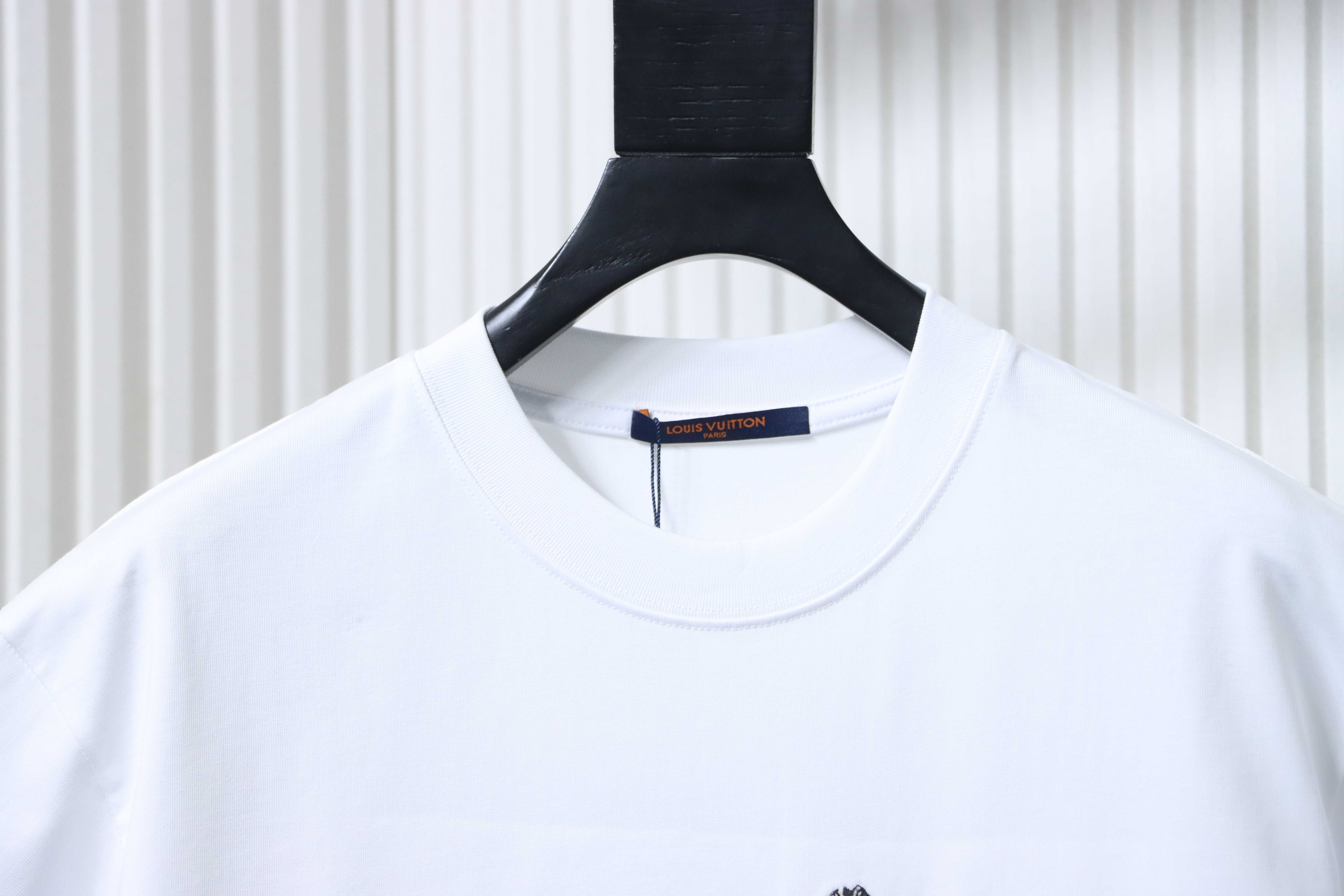 LOUIS VUITTON Letter Hem Embroidery Denim Short Sleeve T-Shirt