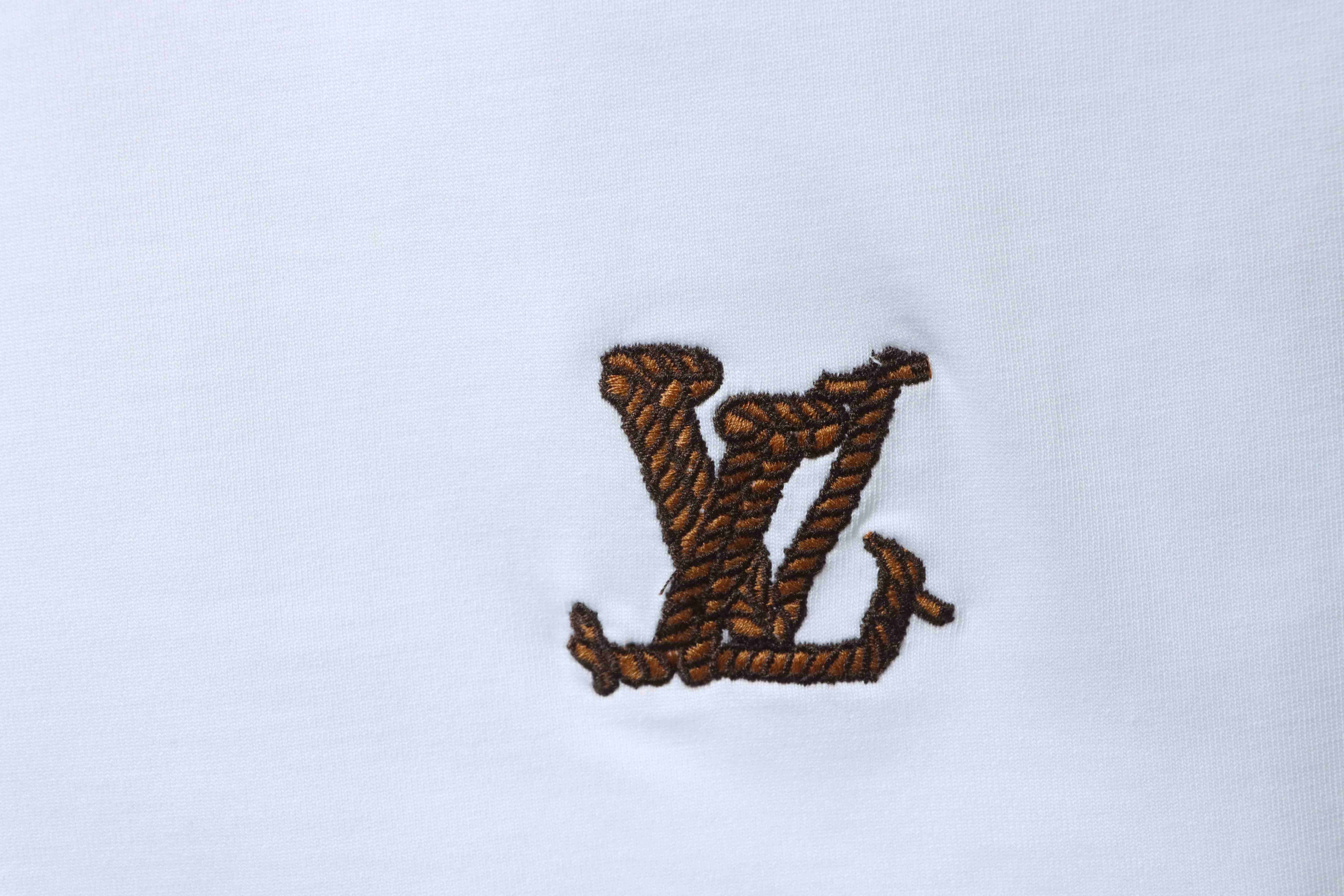 LOUIS VUITTON Letter Hem Embroidery Denim Short Sleeve T-Shirt