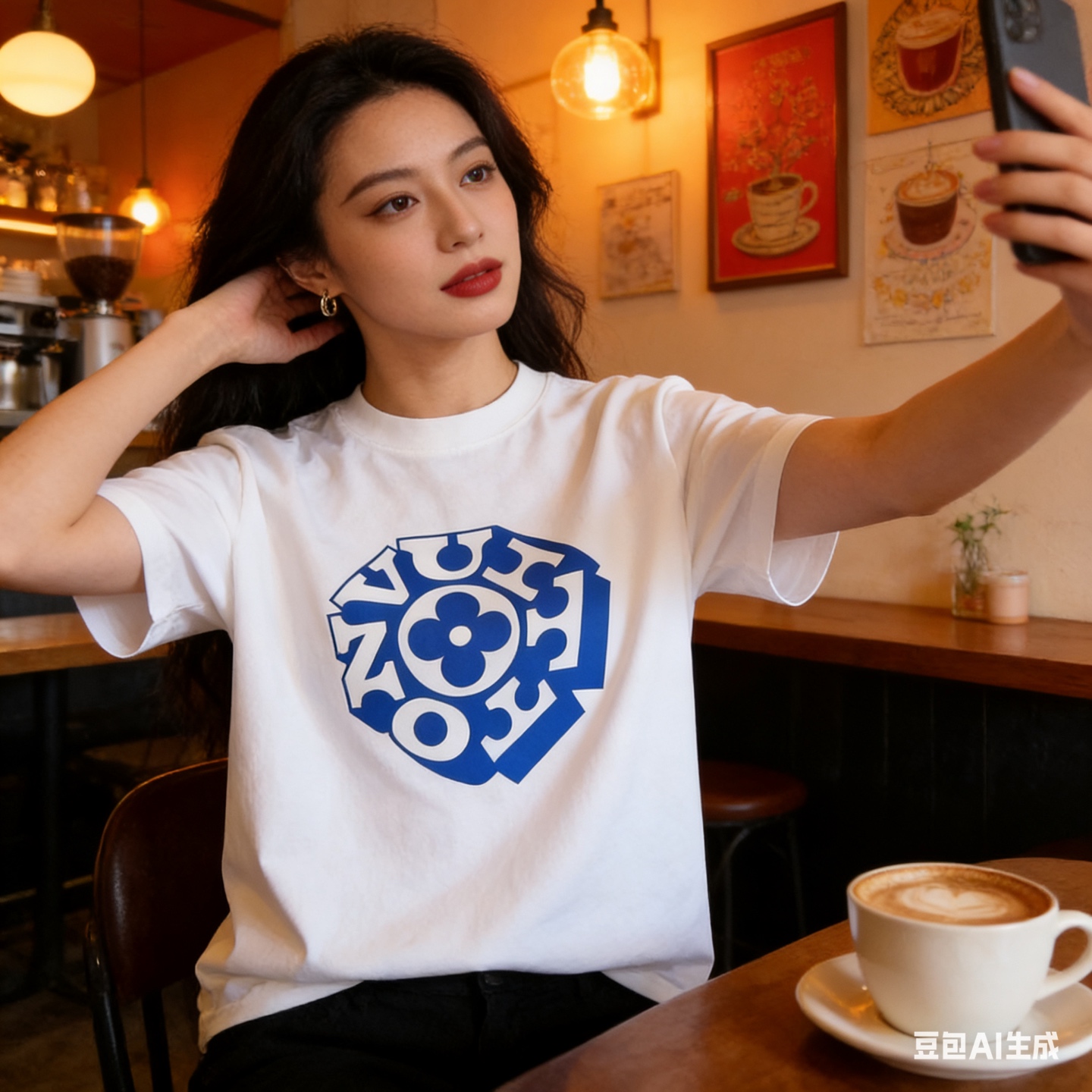 LOUIS VUITTON Letter Monogram Chest Logo Black White Short Sleeve T-Shirt
