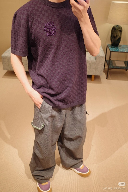 LOUIS VUITTON Letter Tonal Pattern Embroidery Short Sleeve T-Shirt
