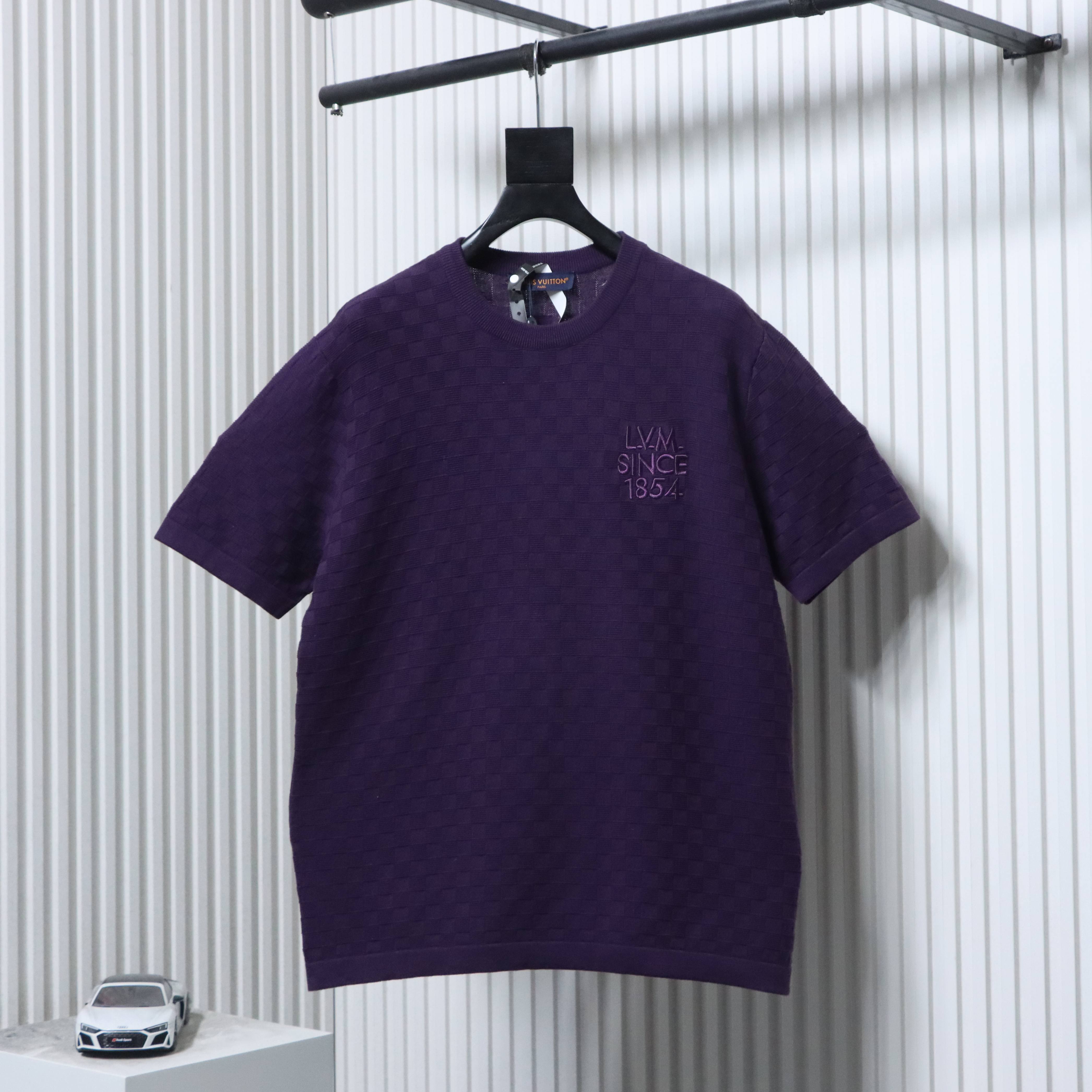 LOUIS VUITTON Letter Tonal Pattern Embroidery Short Sleeve T-Shirt