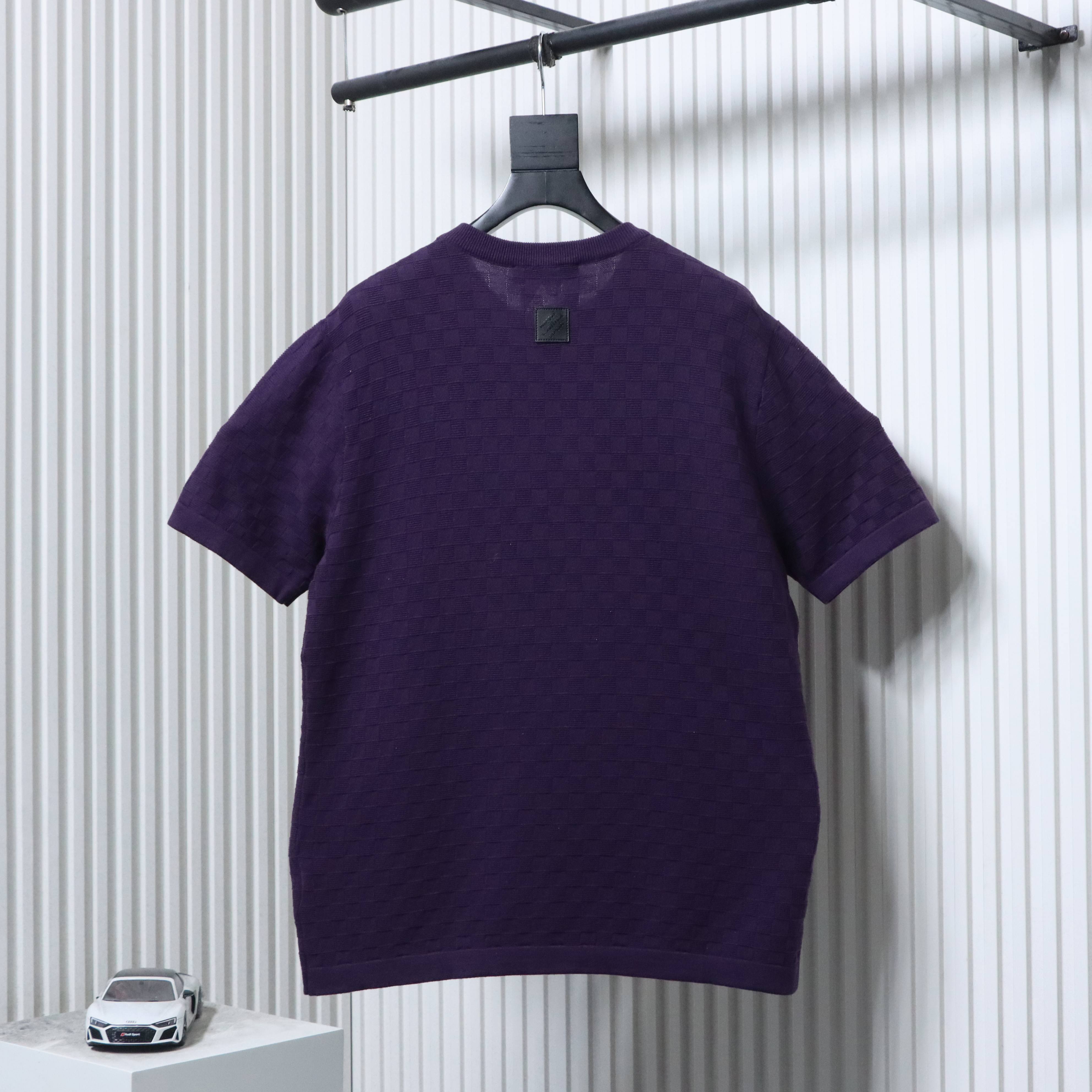 LOUIS VUITTON Letter Tonal Pattern Embroidery Short Sleeve T-Shirt