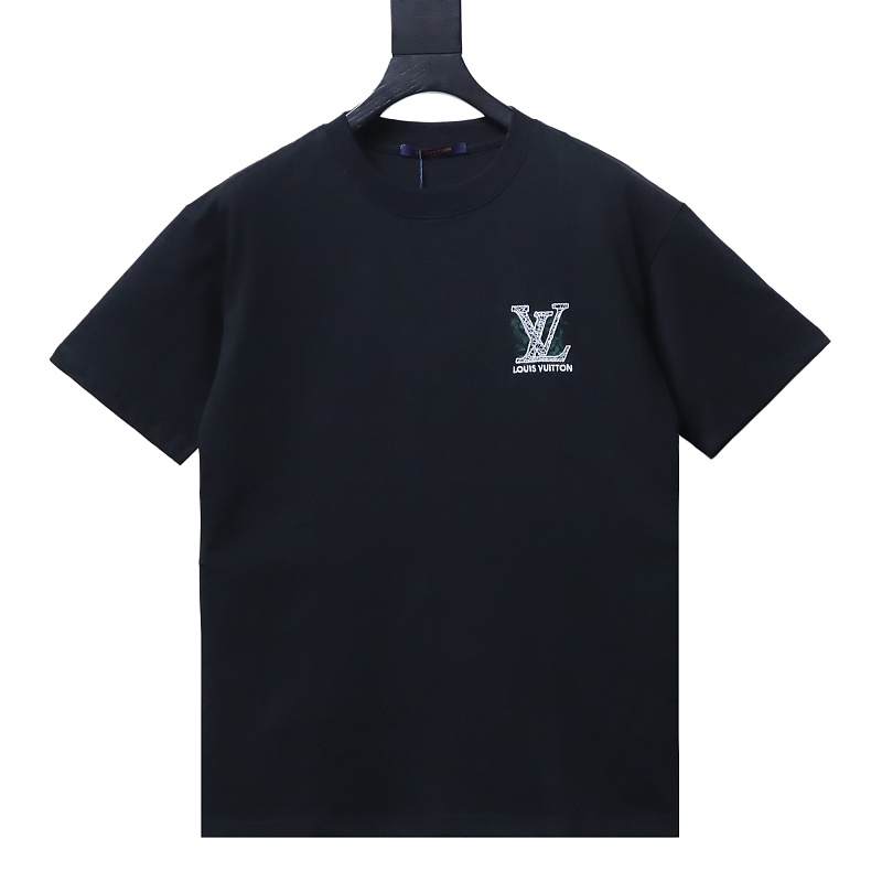 LOUIS VUITTON Monogram Embroidery Line Logo Short Sleeve T-Shirt Style 1