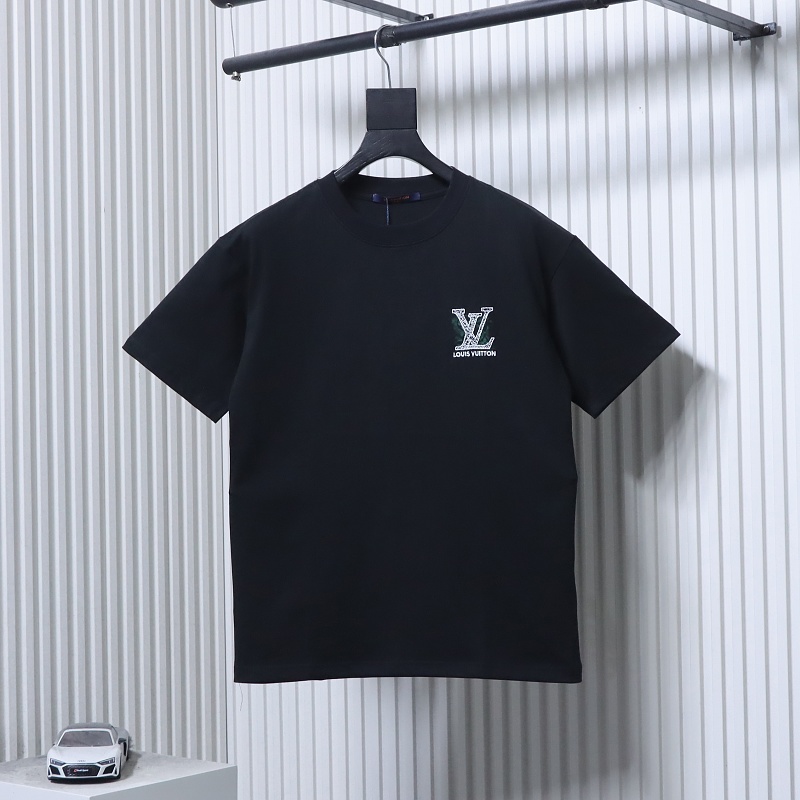 LOUIS VUITTON Monogram Embroidery Line Logo Short Sleeve T-Shirt Style 1