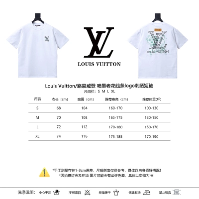 LOUIS VUITTON Monogram Embroidery Line Logo Short Sleeve T-Shirt Style 2 02