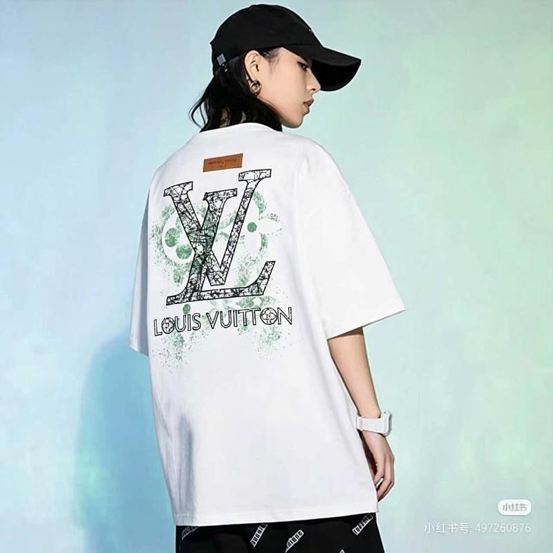 LOUIS VUITTON Monogram Embroidery Line Logo Short Sleeve T-Shirt Style 2