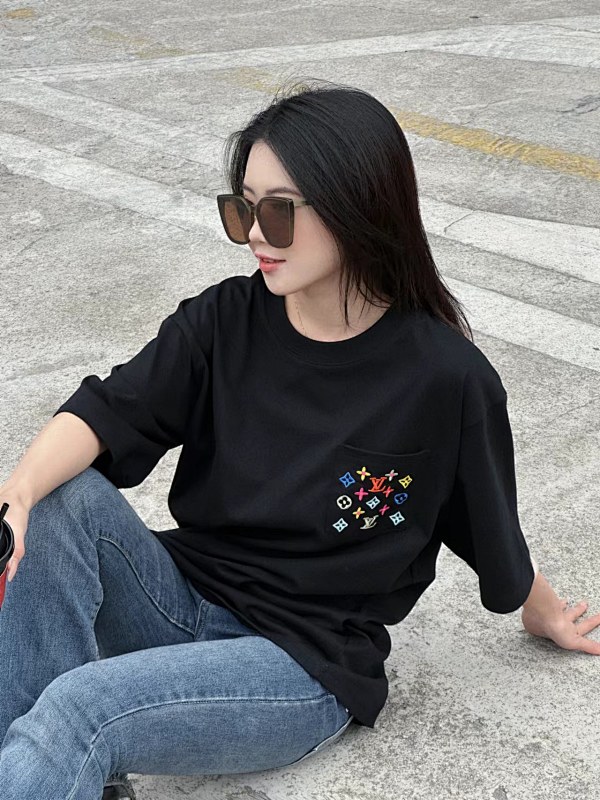LOUIS VUITTON Monogram Embroidery White Short Sleeve T-Shirt