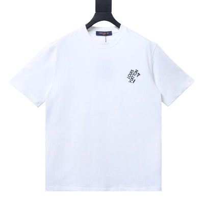 LOUIS VUITTON Pin Logo Embroidery Crew Neck Logo Black Short Sleeve T-Shirt 01