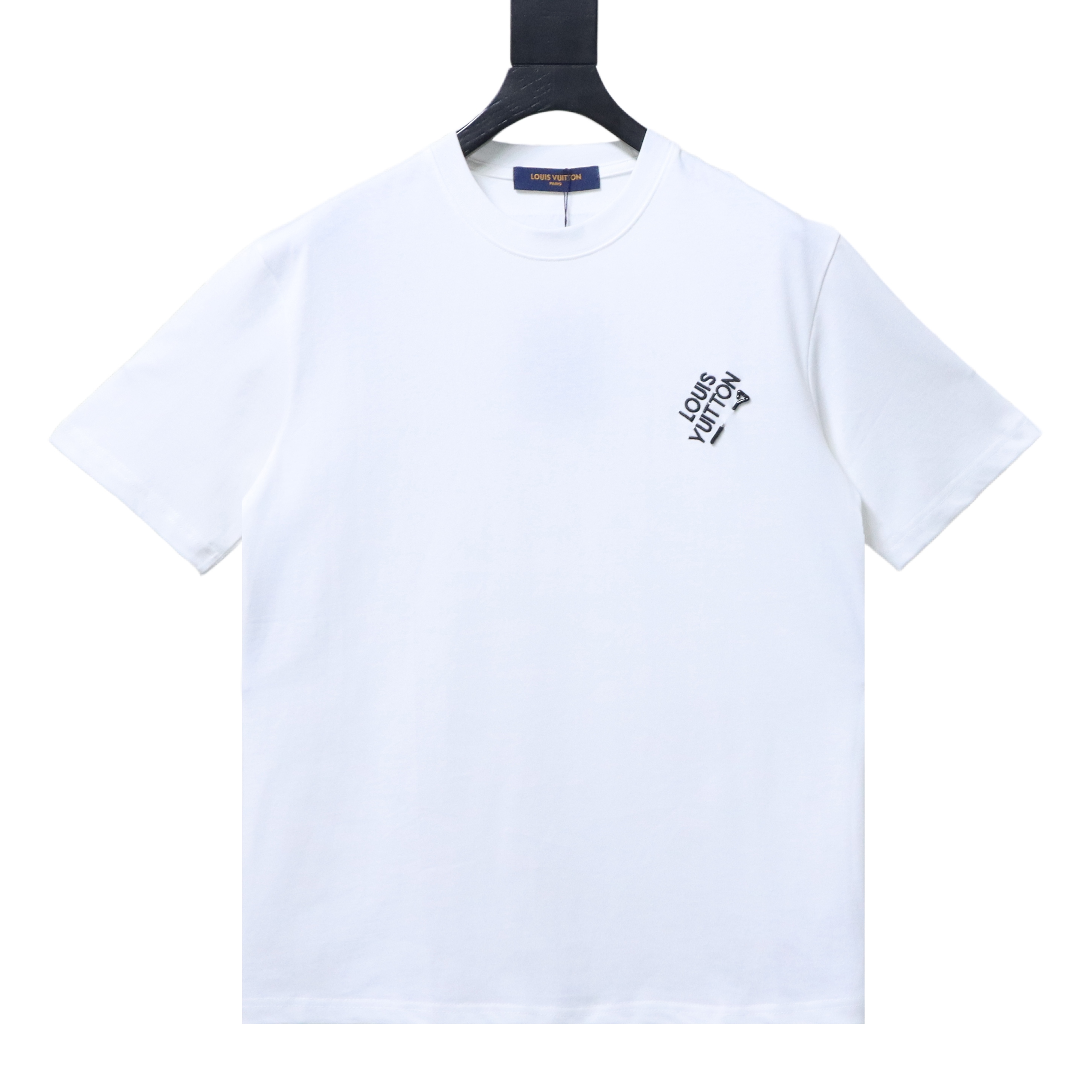 LOUIS VUITTON Pin Logo Embroidery Crew Neck Logo Black Short Sleeve T-Shirt