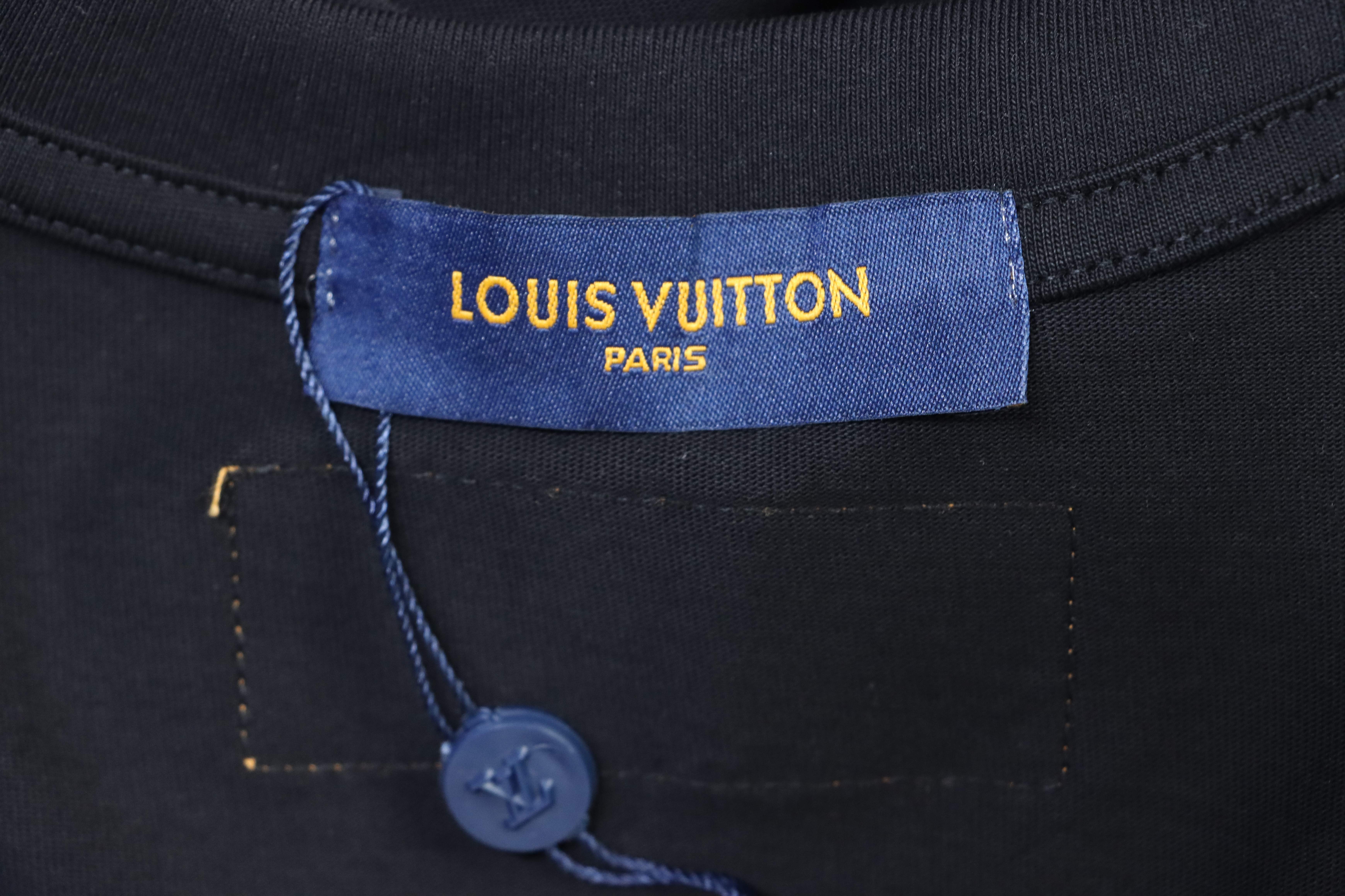 LOUIS VUITTON Pin Logo Embroidery Crew Neck Logo White Short Sleeve T-Shirt