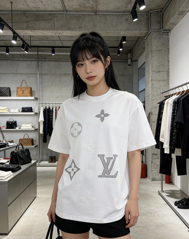 LOUIS VUITTON Print Logo Black White Short Sleeve T-Shirt