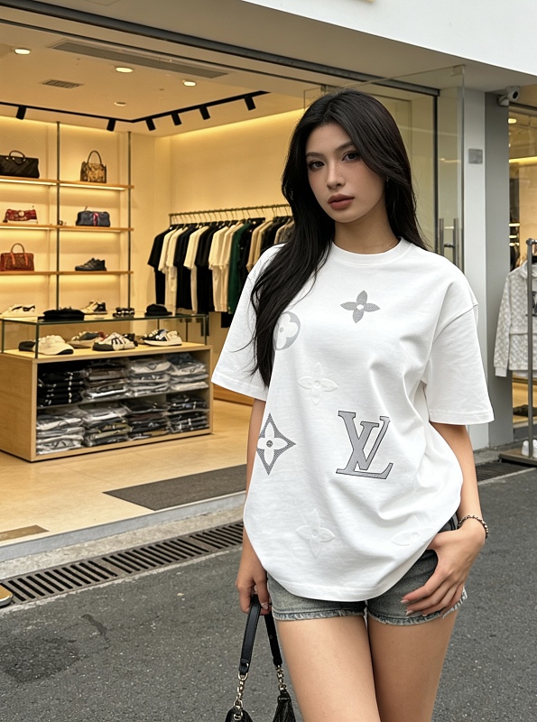 LOUIS VUITTON Print Logo Black White Short Sleeve T-Shirt