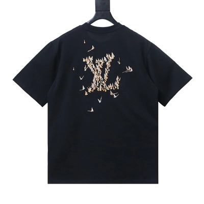 LOUIS VUITTON Sailing Logo Embroidery Black White Short Sleeve T-Shirt Style 2 01