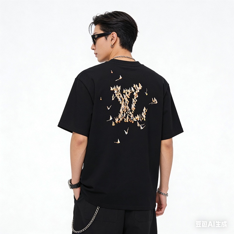 LOUIS VUITTON Sailing Logo Embroidery Black White Short Sleeve T-Shirt Style 2