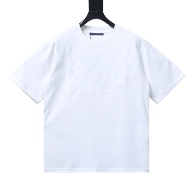 LOUIS VUITTON Tonal Pattern Partial Monogram Embroidery Logo Black White Short Sleeve T-Shirt Style 1 01