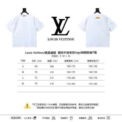 LOUIS VUITTON Tonal Pattern Partial Monogram Embroidery Logo Black White Short Sleeve T-Shirt Style 1 02