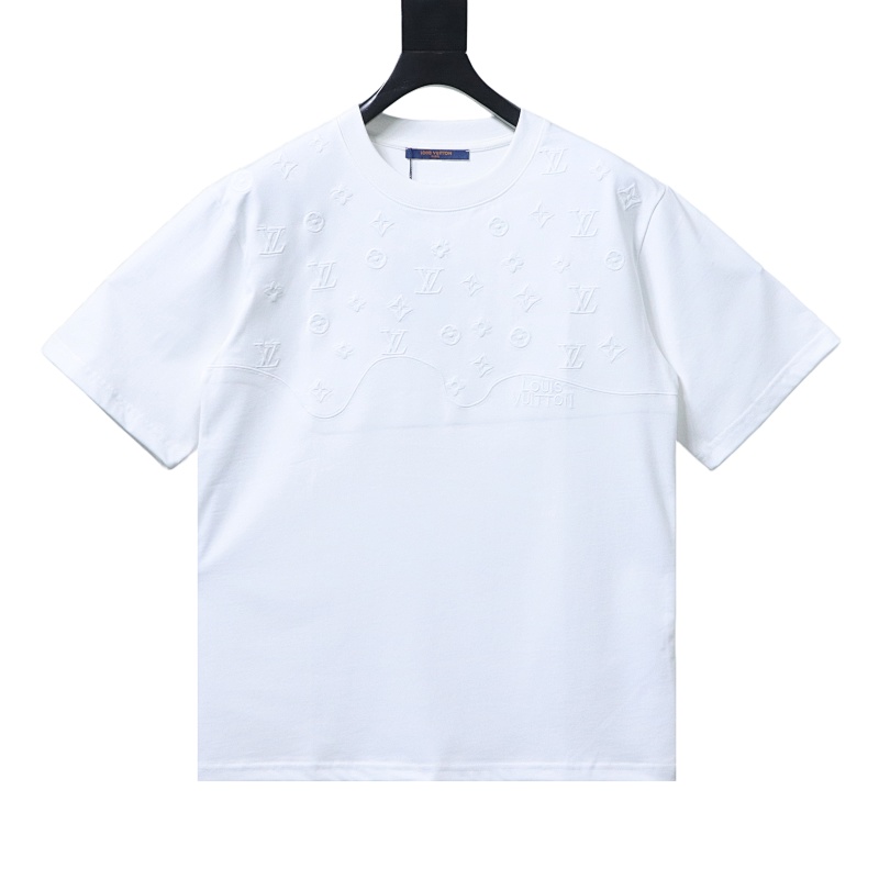 LOUIS VUITTON Tonal Pattern Partial Monogram Embroidery Logo Black White Short Sleeve T-Shirt Style 2