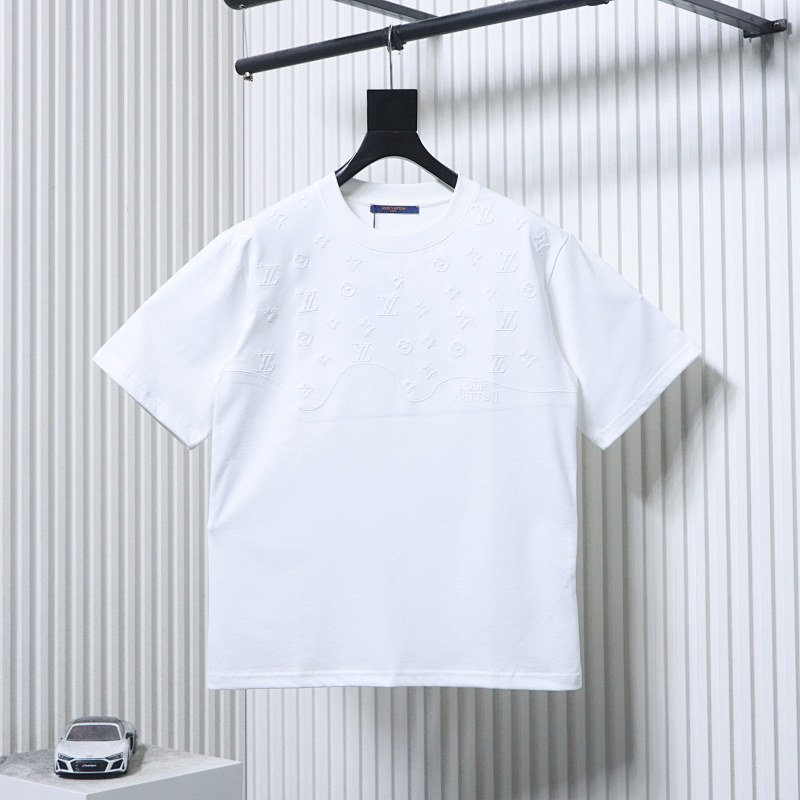 LOUIS VUITTON Tonal Pattern Partial Monogram Embroidery Logo Black White Short Sleeve T-Shirt Style 2