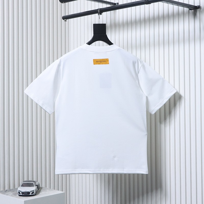 LOUIS VUITTON Tonal Pattern Partial Monogram Embroidery Logo Black White Short Sleeve T-Shirt Style 2