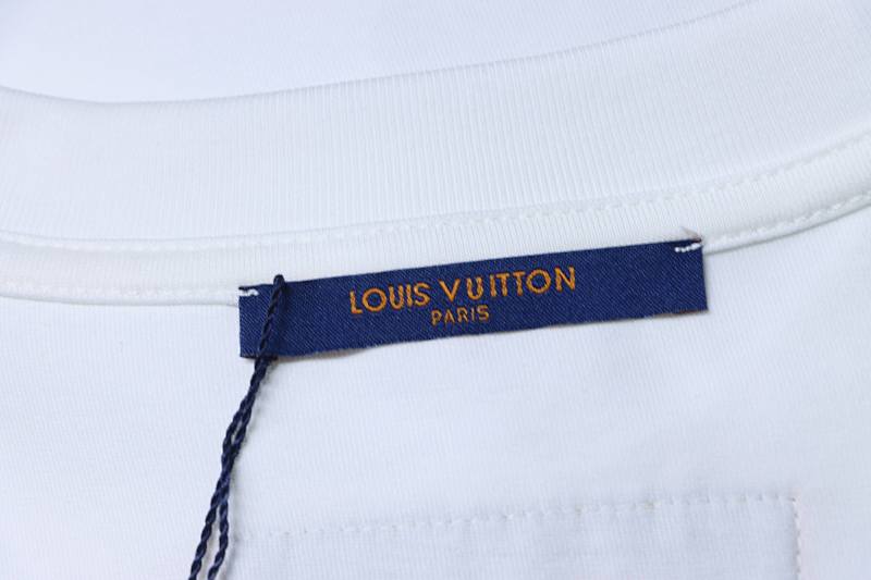 LOUIS VUITTON Tonal Pattern Partial Monogram Embroidery Logo Black White Short Sleeve T-Shirt Style 2
