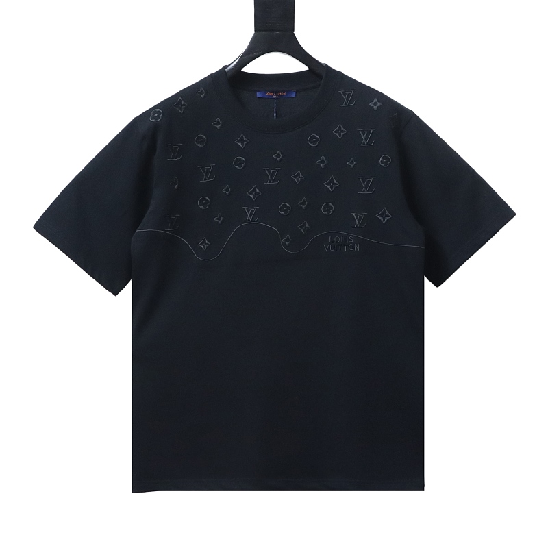 LOUIS VUITTON Tonal Pattern Partial Monogram Embroidery Logo Short Sleeve T-Shirt Style 2