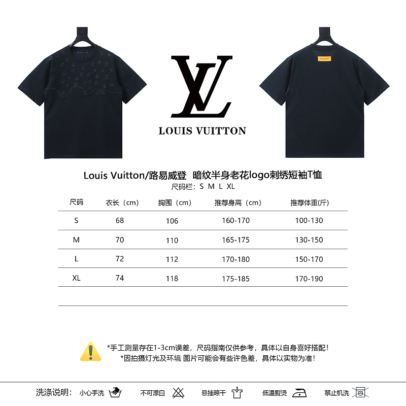 LOUIS VUITTON Tonal Pattern Partial Monogram Embroidery Logo Short Sleeve T-Shirt Style 2