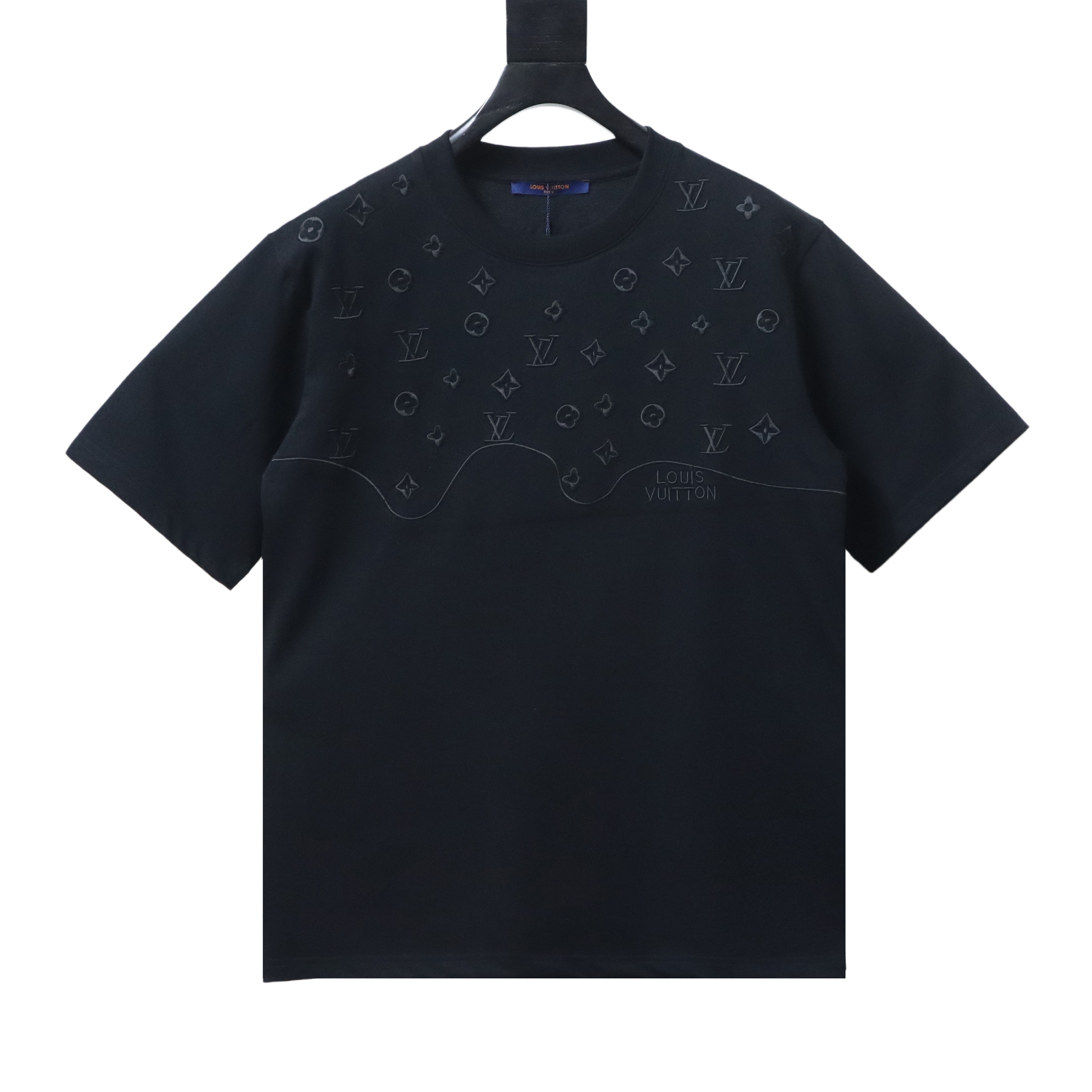 LOUIS VUITTON Tonal Pattern Partial Monogram Embroidery Logo Short Sleeve T-Shirt Style 4