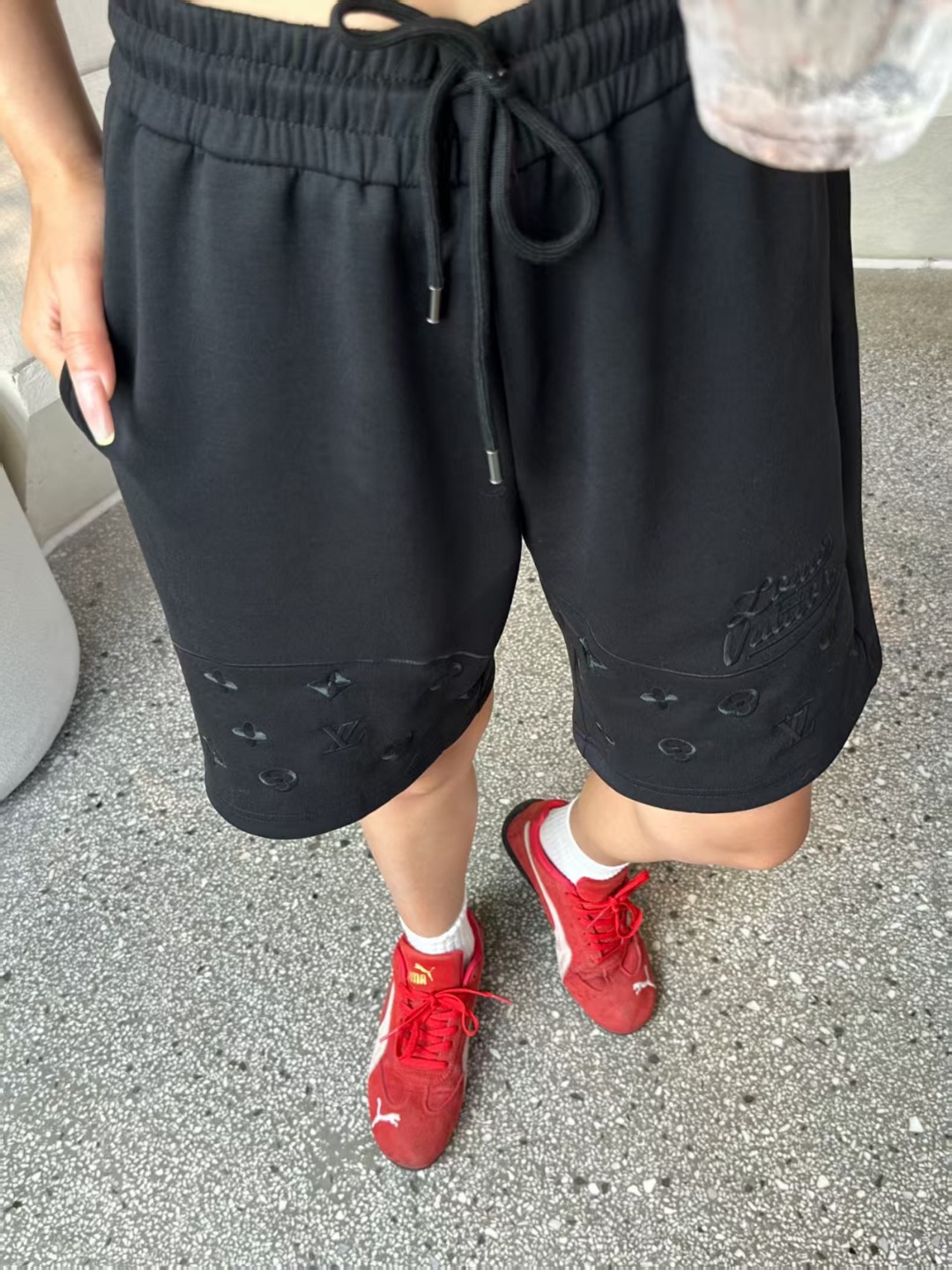 LOUIS VUITTON Tonal Pattern Partial Monogram Hem Embroidery Shorts