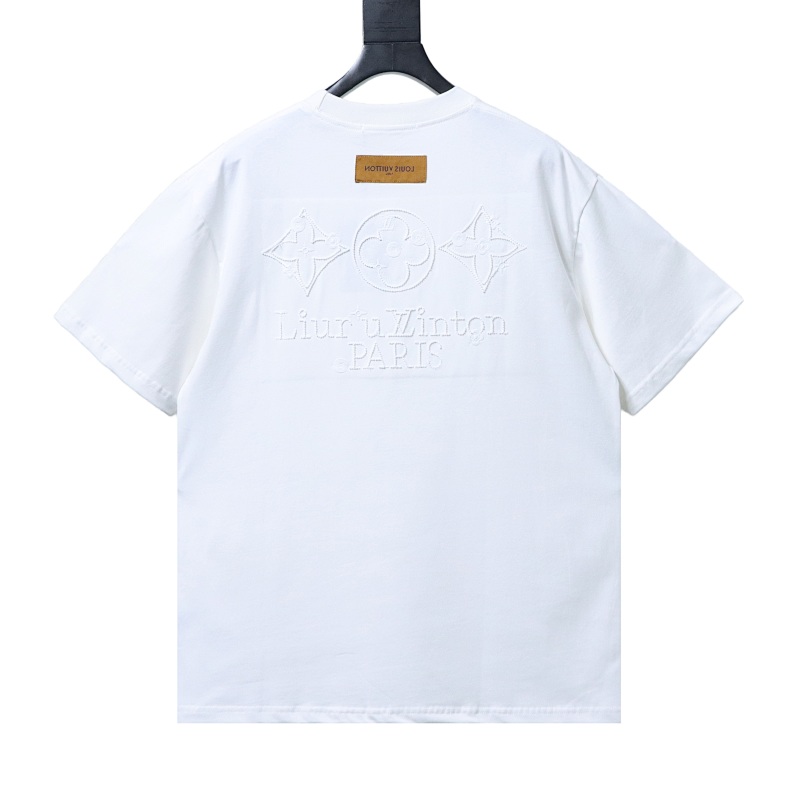 LOUIS VUITTON Triple Flower Embroidery Black White Short Sleeve T-Shirt Style 1