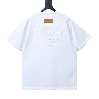 LOUIS VUITTON Triple Flower Embroidery Black White Short Sleeve T-Shirt Style 1 01