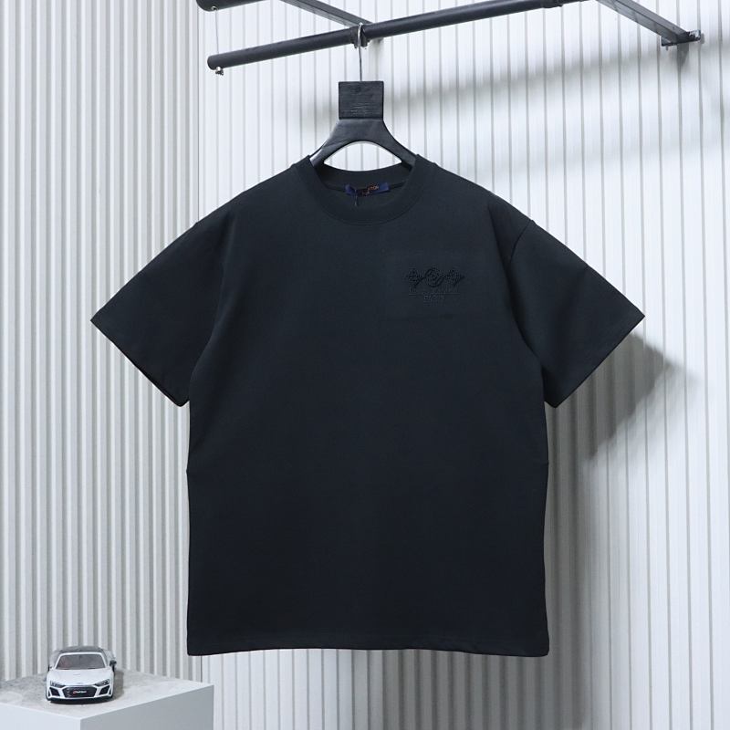 LOUIS VUITTON Triple Flower Embroidery Black White Short Sleeve T-Shirt Style 2