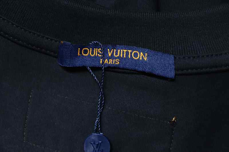 LOUIS VUITTON Triple Flower Embroidery Black White Short Sleeve T-Shirt Style 2
