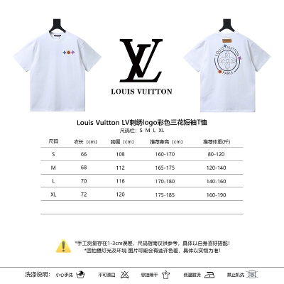 LOUIS VUITTON Triple Flower Embroidery Logo Black White Short Sleeve T-Shirt 02