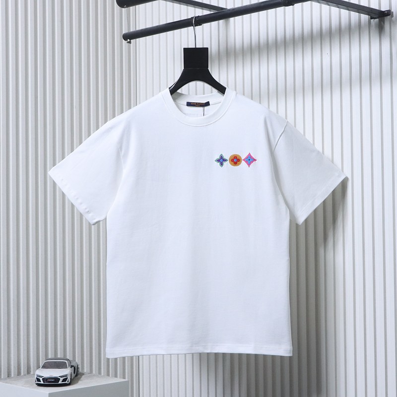 LOUIS VUITTON Triple Flower Embroidery Logo Black White Short Sleeve T-Shirt