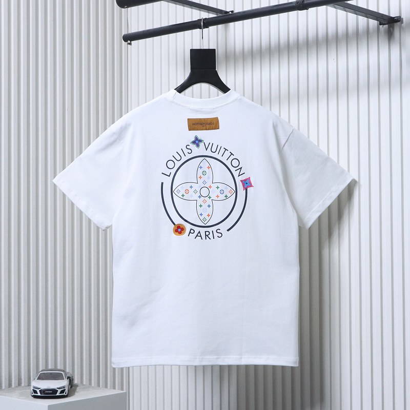 LOUIS VUITTON Triple Flower Embroidery Logo Black White Short Sleeve T-Shirt