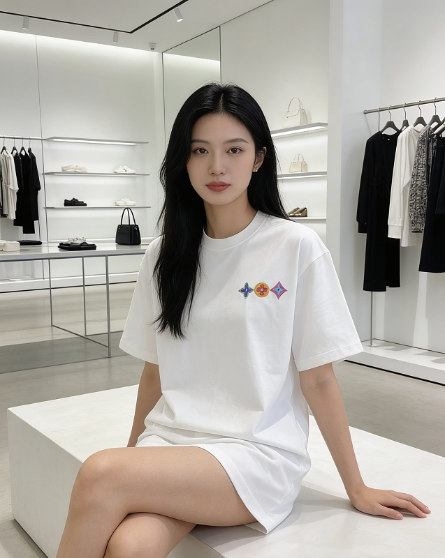 LOUIS VUITTON Triple Flower Embroidery Logo Black White Short Sleeve T-Shirt