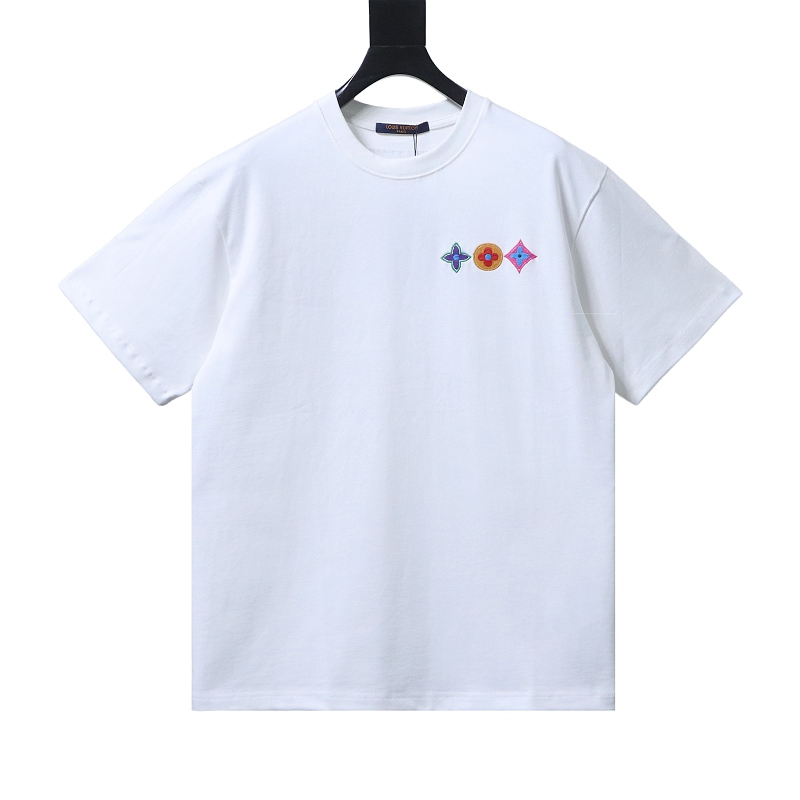LOUIS VUITTON Triple Flower Embroidery Logo Black White Short Sleeve T-Shirt